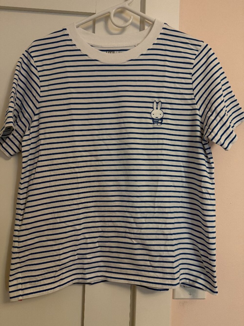 Uniqlo Crew Neck Short Sleeve Tee White Blue Striped L 100% Cotton